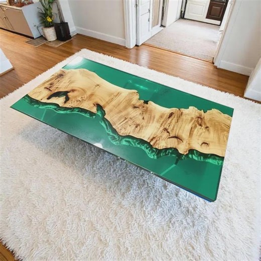 Clear Green Epoxy River Coffee Table - Live Edge Wood Resin, Handmade - Etsy