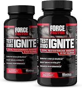 Test X180 Ignite, Testosterone Booster & Fat Burner for Men, Testosterone Supplement to Burn Fat, Build Muscle, Increase Energy, and Boost Vitality and Performance, Force Factor, 60 Count (Pack of 2)