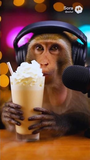 Relaxing ASMR: Monkey Tries Vanilla Milkshake #shorts