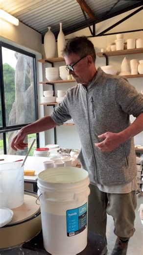 Sunday in the studio glazing porcelain pieces using our own glaze recipes | Gibson & Co Makers