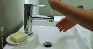 Washing hands. Coronavirus pandemic prevention washing hands with soap bar. Woman using correct handwashing technique using personal soap bar.