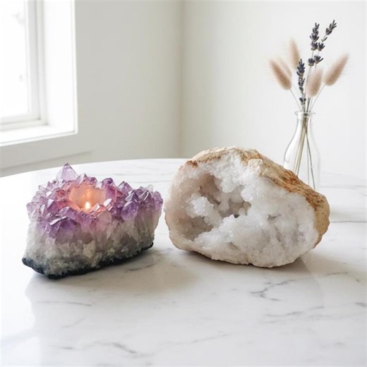 Extra Large Quartz Geode & Amethyst Cluster Tea Light Holder, Natural Crystal, Decor, Statement Display Piece. - Etsy UK