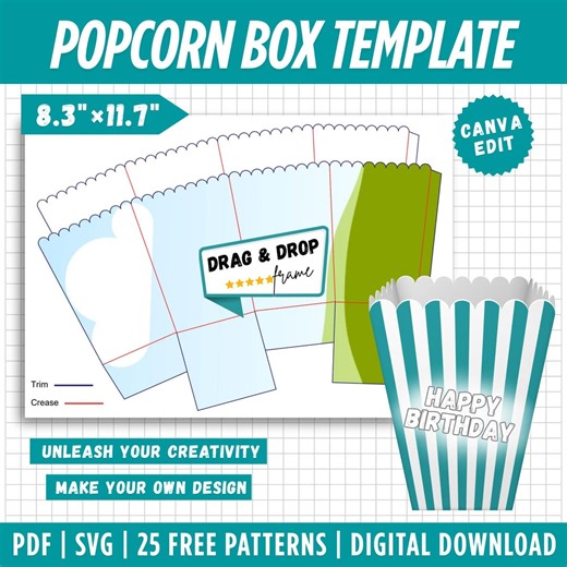 Editable Popcorn Box Template, Party Favor (digital Download) - Etsy