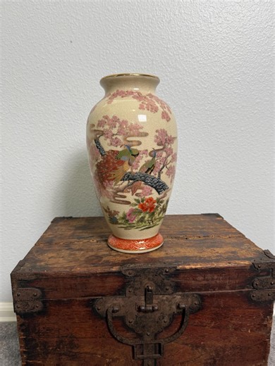 11” Vintage Satsuma Vase With Peacocks and Cherry Blossoms - Etsy