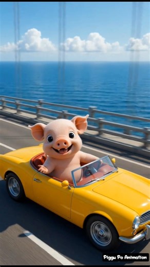 Piggy Driving Car on Bridge 😱🐷 | Funny Viral Short #shorts