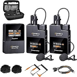 COMICA BoomX-D2 Wireless Lavalier Microphone for iPhone, Android Camera, Dual Lapel Mic System with 2 Transmitters, 656ft Stable Range, Noise Cancelling, Ideal for Vlog, YouTube, Content Creators