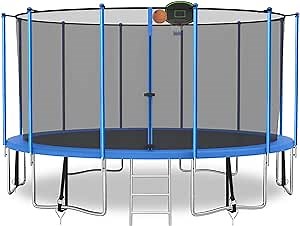 SKYUP Tranpoline 1500LBS 16 FT Tranpoline for 7-10 Kids and Adults, Windproof Outdoor Tranpoline with Enclosure Net, Basketball Hoop, Easy to Install & Last Long - ASTM Approved