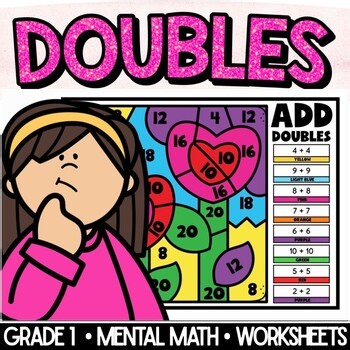 1st Grade Doubles Addition Color by Code Worksheets | Valentine’s Day Theme