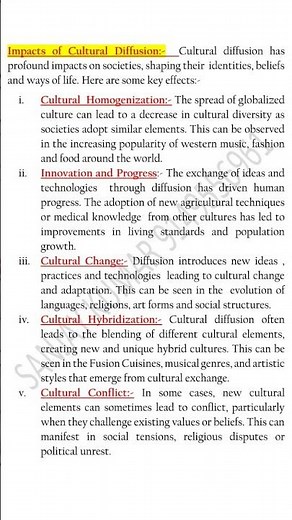 Cultural Diffusion: meaning , characteristics, Factors and Impacts.