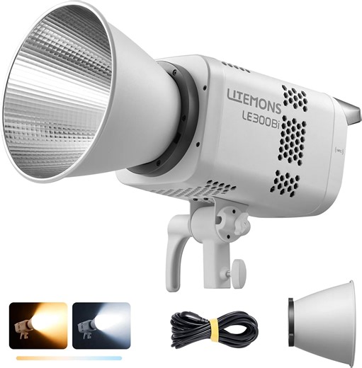 Godox Litemons LE300Bi 300W Bicolor LED Video Light, 58900Lux@1M Studio Light with APP Control, 11 FX Effects, 2800K-6500K 0-100% Brightness Bowens Mount LED(White)