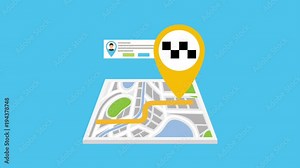 gps navigation map with route taxi cab service animation