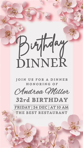 Pink Birthday Dinner Invitation | Elegant Animated Canva Video