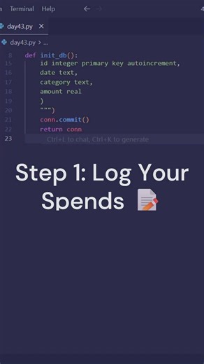 Build a Money Tracker in Python! 💸 Day 43 #shorts #python #automation #sql #finance #everydaypython
