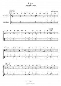 Layla (niveau débutant) (Eric Clapton) - Tablature Basse