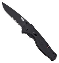 Flash II Folding Knife, Black TiNi, Clip Point, Partially Serrated, SOG TFSA98-CP