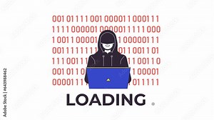 Cyber attacker typing on laptop line 2D loading animation. Fraudulent hacker spying on internet animated cartoon linear character 4K video loader motion graphic. IT protection download process gif