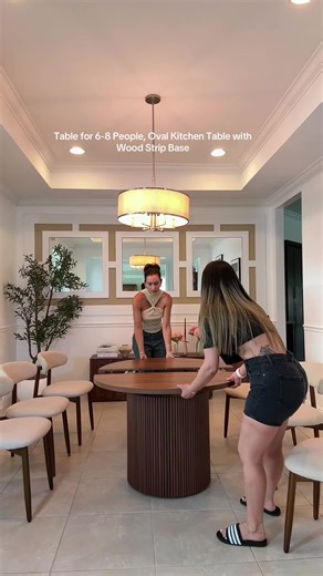 Table for 6-8 People, Oval Kitchen Table with Wood Strip Base #tiktokshopcreatorpicks #pinterestaesthetic #dinningroom #dinningroomdecor