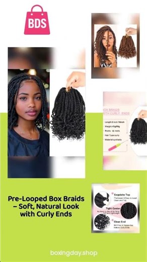 Pre-Looped Box Braids – Soft, Natural Look with Curly Ends