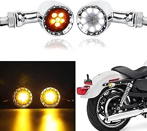 Rich Choices 2pcs Black 15 LED Motorcycle Stop Brake Running Turn Signal Indicator Amber Lights Compatible with Street Bike Chopper dirt bike scooter Cafe Racer (Chrome-Amber&White Light)