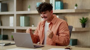 Angry business man Caucasian guy male entrepreneur office manager employer user pc typing laptop online work play computer game nervous annoyed frustrated businessman loss money failure crash problem