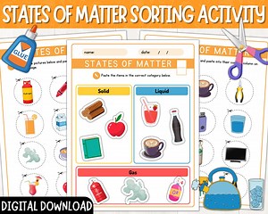 States of Matter Sorting Activity | Solid, Liquid, and Gas | States of Matter Worksheets | Printable | Cut and Glue | Instant Download | PDF - Etsy