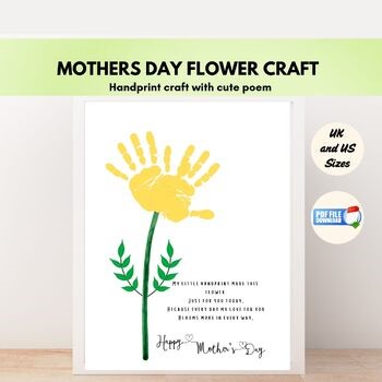 Mother’s Day Poem and Handprint, Flower Craft Kindergarten, Gift from Toddler