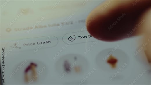 Finger taps the Top Brands category from an online shop