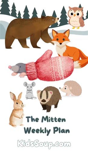The Mitten Story and Weekly Plan. Our new weekly plan and activities invite children to explore the Ukrainian folktale through play, movement, and creative activities. https://www.kidssoup.com/member/the-mitten-weekly-plan #preschoool #preschoolactivities #preschoolathome #Preschool #storytime #kidssoup | KidsSoup