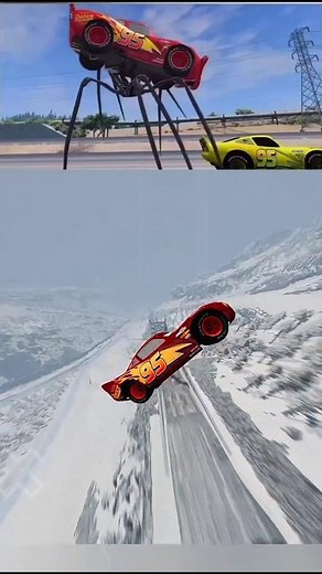 Can Red Lightning McQueen Escape the GIANT Monster Spider Car on Snow? 🔥😱