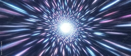 A high-energy visualization of hyperspeed motion, showing streaks of light stretching past as if traveling faster than time itself. The scene conveys rapid acceleration through a tunnel of neon colors