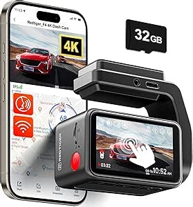 REDTIGER F4 4K Dash Cam Front, 2.2 inch Mini Car Camera, 2160P UHD Touch Screen, Voice Control, Included 32GB Card, Night Vision, Built-in GPS, WiFi APP Control, Loop Recording, 24H Parking Monitor