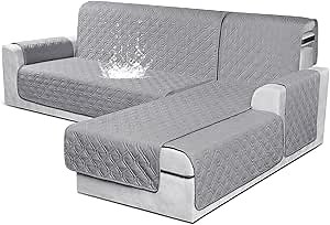 VANSOFY Sectional Couch Covers 100% Waterproof L Shaped Sofa Slipcover 3pcs Reversible Chaise Lounge Cover for Sectional Sofa Furniture Protector Cover for Pets Cat Dog(Small, Light Gray)