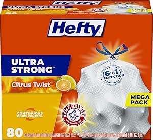 Hefty Ultra Strong Tall Kitchen Trash Bags, Citrus Twist Scent, 13 Gallon, 80 Count
