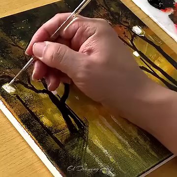 Rainy Night Street Acrylic Painting Color used : Black, Vermilion, Permanent yellow, White #art #artist #artwork #acrylic #painting #eldrawingarts #acrylicpainting #landscapepainting | El Drawing Arts