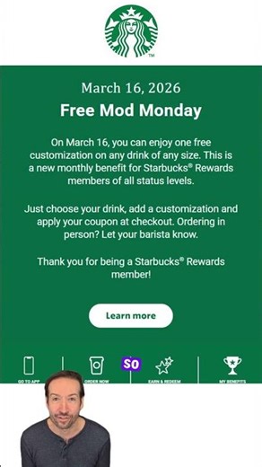 Starbucks new rewards program - Free Mod Monday every month - full details