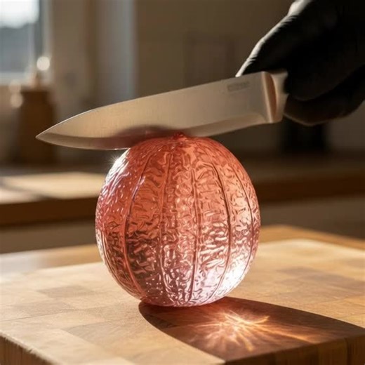 Cutting a pink glass grapefruit hits differently 🍊💗 So smooth it loops itself 🔪✨ #grapefruit #glassfruit #asmrcutting #pinkglass #satisfyingvideo