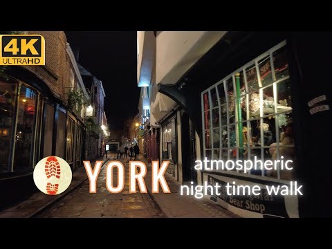 York England | Atmospheric night medieval streets 4K walking tour