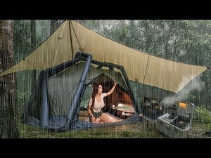 ☔ CAMPING IN A AWESOME INFLATABLE TENT THAT WILL SURPRISE THE WORLD IN HEAVY RAIN⚡ASMR