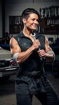 Muscular woman mechanic in the garage part 2 #shorts
