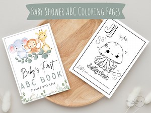 Baby's First ABC Book, Baby Shower Activity, Printable Alphabet Coloring Book Pages, First Birthday Gift, Guest Book, Safari Animals Baby - Etsy