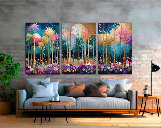 Botanical Triptych Canvas Print – Rainforest Abstract Wall Art Set - Etsy