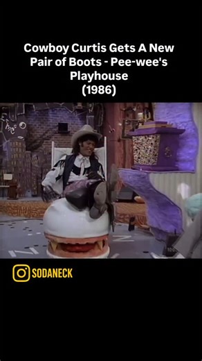 Sodaneck on Instagram: "In the 1986 episode “The Cowboy and the Cowntess” of Pee-wee’s Playhouse, Cowboy Curtis (played by a young Laurence Fishburne) wishes for a brand-new pair of boots—size 12 double E! Thanks to Jambi’s magic and Pee-wee’s gleeful commentary, Curtis struts into the scene and delivers the iconic line: “Big feet... big boots!” With its signature blend of surreal humor and heart, this ‘80s classic still kicks up smiles decades later. #PeeweesPlayhouse #1986TV #CowboyCurtis #Lau