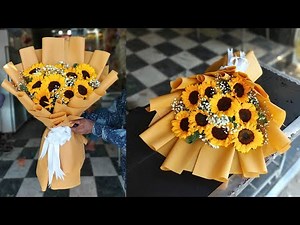 DIY - How to Make Sunflowers Bouquet with Babybreaths and Floral Wrapping Tutorial Easy At Home