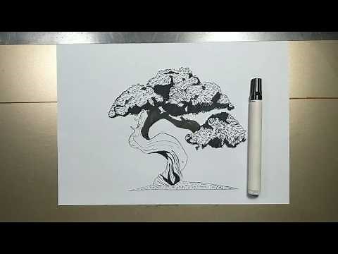 How to draw Japanese Bonsai Tree step by step