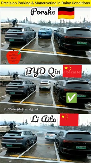Porsche , BYD and Li Auto: Ultimate Smart Parking Challenge in Heavy Rain💦