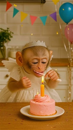 Cutest birthday celebration of baby monkey...🎂🥰❤️ #happybirthday #funnymonkey #monkeybaby