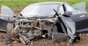 Spectacular Tesla Model S crash after flying 82 ft in the air shows importance of a large crumple zone [Gallery]