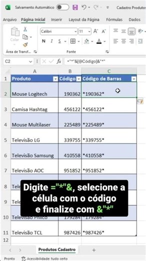 Crie código de barras no Excel | #shorts