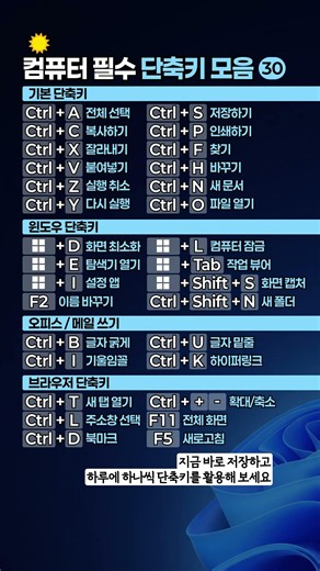 컴퓨터 활용, 필수 단축키 모음 30가지 #단축키 #컴퓨터꿀팁 #회사꿀팁 #직장인꿀팁