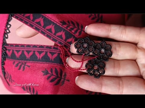 How to use boder and lace on neck design cutting and stitching ||V cut round neck design with lace